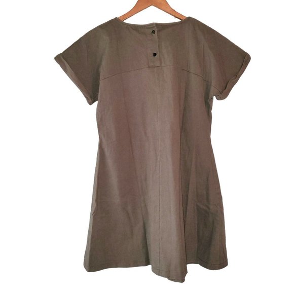 Reborn Womens Olive Dress with Pleated Front and Pockets Size Medium NWT - Picture 2 of 5